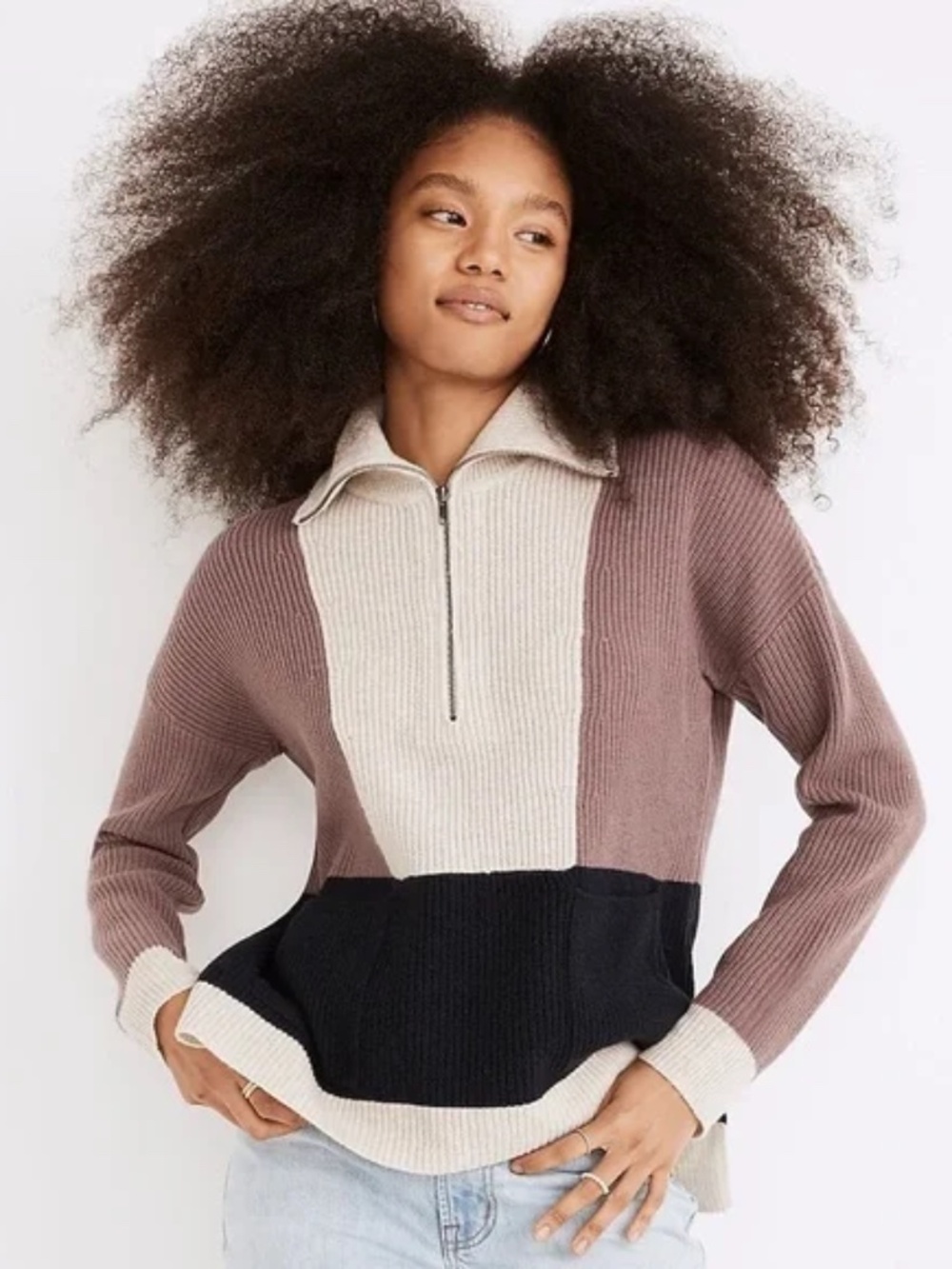 Madewell Glenbrook Color Block Half-Zip Merino Wool Sweater | Size L